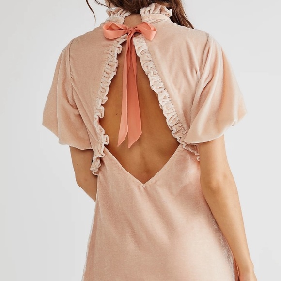 Free People Gum Drop Velour Open Back Mini Dress - Picture 2 of 6
